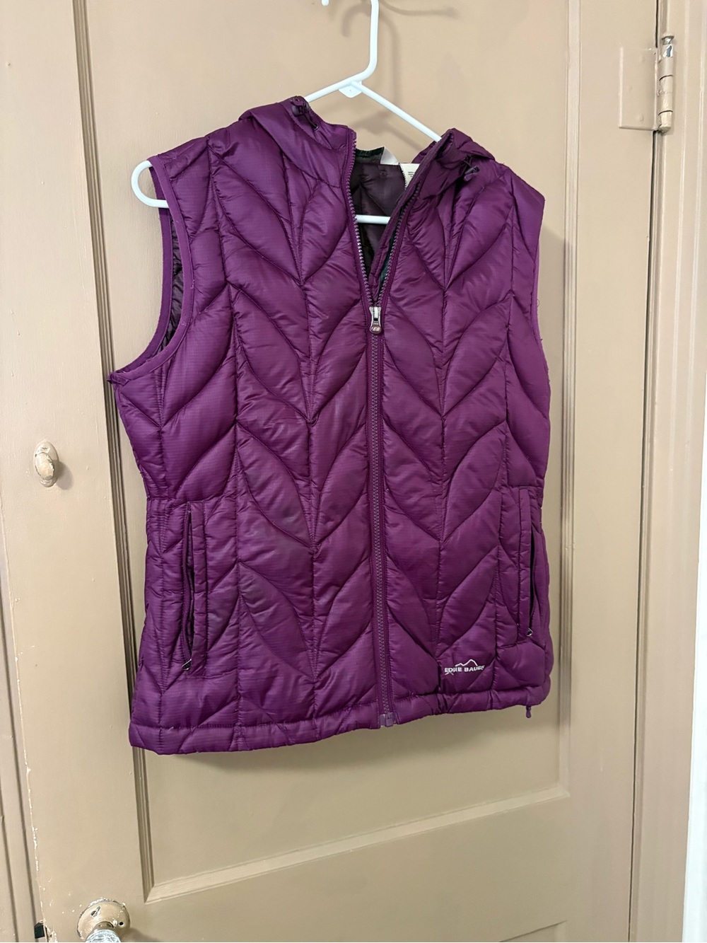 Eddie Bauer Plum Quilted Hooded Puffer Vest